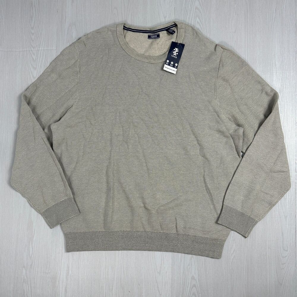 IZOD Mens XXL Beige Oatmeal Textured Knit Crewneck Sweater Pullover NWT